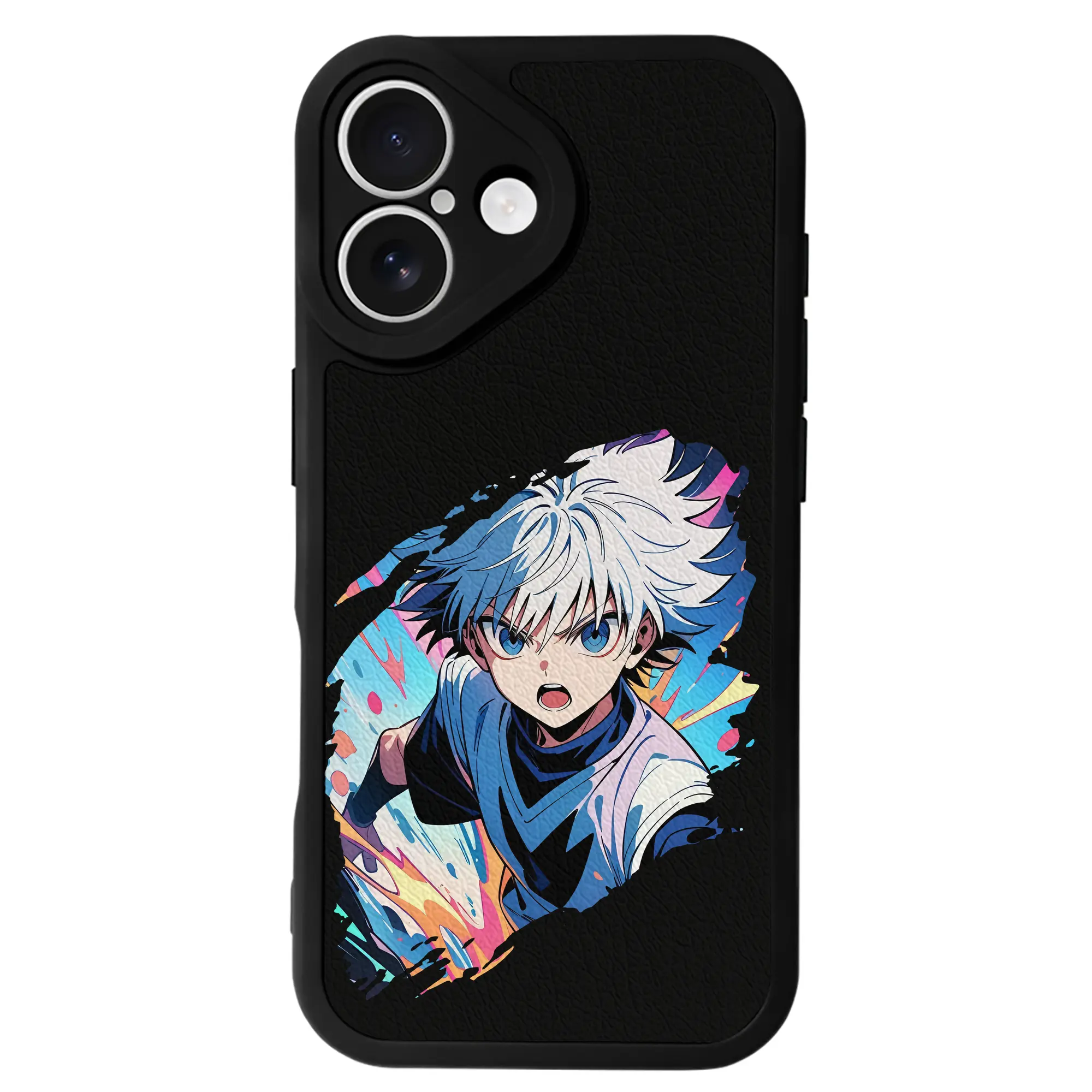 ハンター×ハンター グッズ キルア＝ゾルディック - IPhone 16シリーズ対応 ・ シリコンスマホケース ・ レザー調 ・ 高精度フィット ・ 耐衝撃 ・ ワイヤレス充電対応 ・ 精密カット